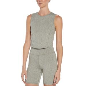 Zobha Christine Tank Heather Shadow Green Athletic Crop Top Built in Sports Bra